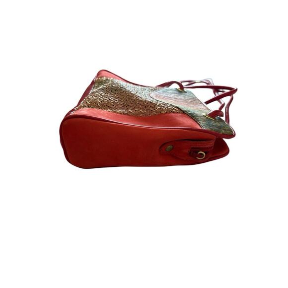 Tres Zeta Abstract Art Red Suede Leather Crossbody Handbag Purse Italy Vintage - Picture 6 of 11